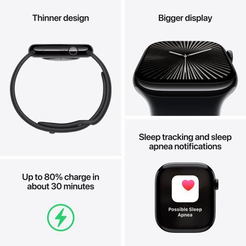 Apple Watch Series 10 GPS 46mm - Cellular - Titânio Ardósia | Bracelete Desportiva Preta - S M Online