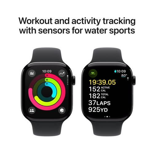 Apple Watch Series 10 GPS 46mm - Alumínio Preto brilhante | Bracelete Desportiva Preto - S M Supply